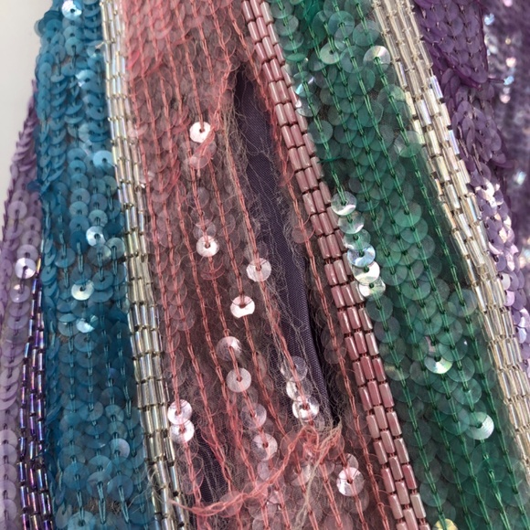 Saz Silk Sequin Jacket Pastel Colors Disco Stripes Pink Purple Blue - Picture 5 of 12